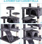 54-Inch Cat Tree Multi-Level Condo Tower Bed Furniture Kitten Play House with Scratching Posts, Dark Grey