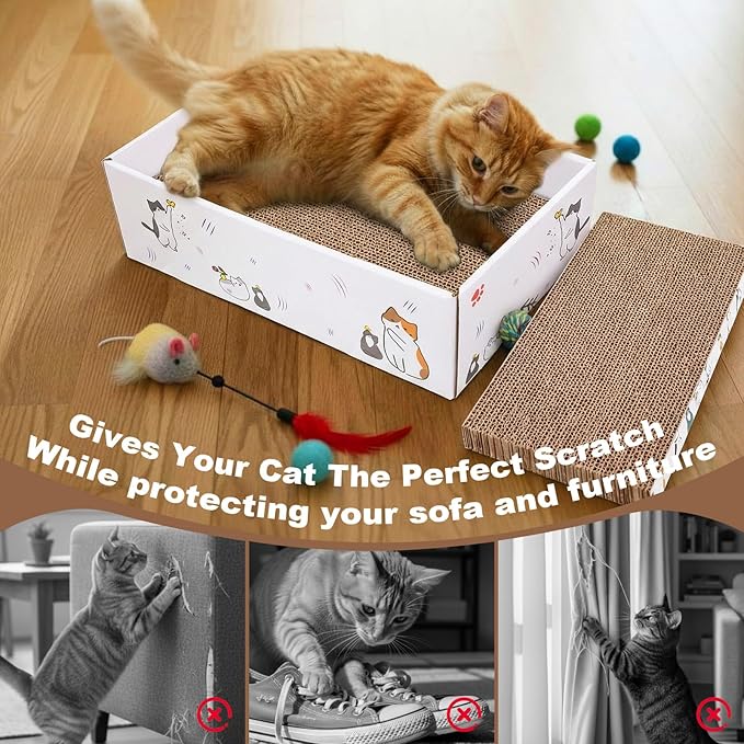 12 Pcs Small Cat Scratch Pads with Box 14 x 6.5 x 4.2 Inches Durable Cat Scratcher Cardboard Reversible Recyclable for Indoor Small Kitten to Play Rest Grind Claws Furniture Protector