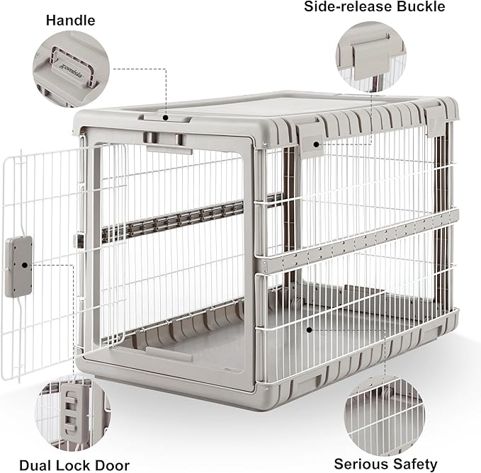 Collapsible Dog Crate for Large Dogs - 36" L Heavy Duty Dog Kennel No Tools Required with 4 Sides Steel Foldable Cage for Dogs Indoor Furniture, Portable Carrier with 2 Smooth Wheels, Beige