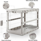 Collapsible Dog Crate for Large Dogs - 36" L Heavy Duty Dog Kennel No Tools Required with 4 Sides Steel Foldable Cage for Dogs Indoor Furniture, Portable Carrier with 2 Smooth Wheels, Beige