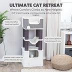 Trixie Lucano XXL Cat Tree, 43.3 -in Cat Tower with 8 Jute Scratching Posts, Hammock & Plush & Sisal Covered Condo, Sturdy Base, Interactive Pom-Poms, Indoor Furniture for Climbing & Relaxation, Gray