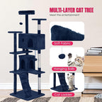 24/7 Shop at Home Court 70 inch Multi-Level Cute Cat Tree Tower with Dangling Ball and Scratching Posts for Indoor Cats Adults, Kitten Supplies, Pet House, Navy Blue