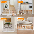 14" Height Short Dog Gate Adjustable18-48" Extra Wide Dog Gate with Small Cat Door,Pet Gate with 4 Extension Kits Pressure Mounted for Doorways & Stairs(White, 14" Height)