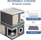Shikha 2-Storey Cat Houses for Indoor Cats, Dual-Purpose Double Large Cat Beds Cave with Hideaway Condos, Scratch Pads, Fluffy Balls, Foldable Indoor Cat Cube House for Multi Small Pets Kitten, Grey