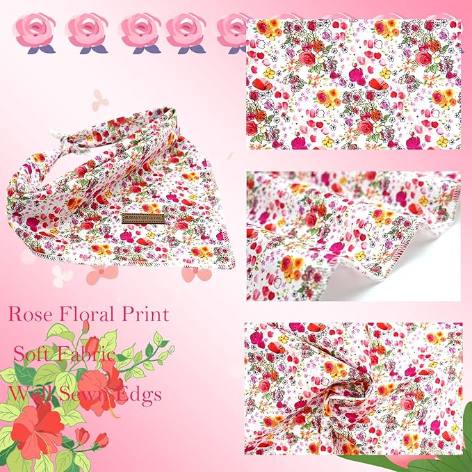 Elegant Little Tail Reversible Washable Cotton Dog Bandana - 1PC Triangle Kerchief Bib Scarf for Small, Medium & Large Dogs