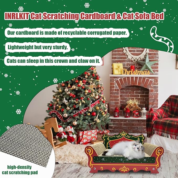 Luxury Cardboard Cat Scratcher Sofa Bed, Couch Shaped Scratching Board, Scratch Lounge with Catnip, Scratcher for Indoor Cats Large (Red)