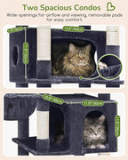 Globlazer Heavy Duty Cat Tree, 74in Sturdy Cat Tower for Large Cats Adult, Big Cat Tree with 7 Sisal Scratching Posts, 2 Padded Condos, 2 Dual-Ear Hanging Baskets, Enlarged Top Perch, S74, Dark Grey
