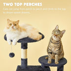 Cat Tree for Indoor Cats - Tall Multi-Level Cat Tower with Condos, Sisal Scratching Posts and Hammock, Top Perch with Dangling Toys for Large Cats and Kittens, Smoky Grey