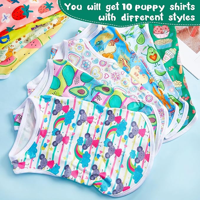 Saintrygo 10 Pcs Lovely Puppy Shirts Print Dog Clothes Breathable Summer Pet Cartoon Dog Shirt Clothes Sweatshirt for Puppy Cartoon Shirt Sweatshirt to Cat(X-Large)
