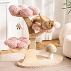 797Audio Flower Cat Tree, 37" Wood Branch Cat Tower, Pink Cloud Cat Tree with Scratching Post for Indoor Adult Cats, Luxury Cat Tree with Mushroom Cat Scratcher & Interactive Squeaky Toy