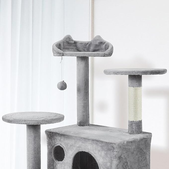 Topeakmart Cat Tree, 80-Inch Cat Tower Cat Condo with Scratching Posts, Padded Perches and Ladder, Cat Stand House Furniture, Light Gray