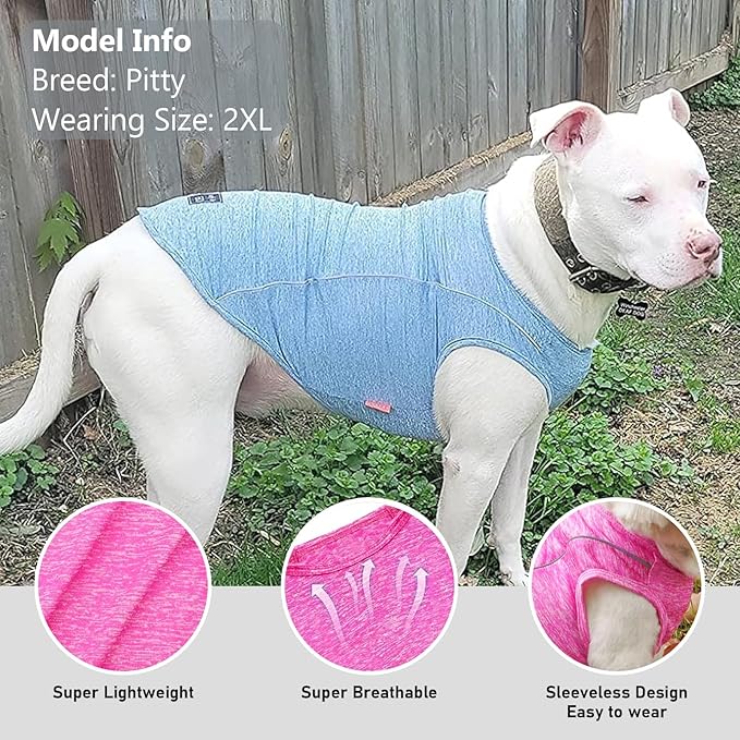 KYEESE Reflective Dog Shirt, Lightweight Sun Protection Dog T Shirts for Medium Large Dogs Girl, Breathable Sleeveless Pet Tank Top Summer Dogs Clothes for Night Walking Outdoor, Rose Red, 2XL