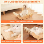 Large Sisal Cat Scratch Pad, Nartural Soild Wood Cat Scratcher Bed with Sisal Scratching Felt and 4 Balls for Indoor Cats Scratch & Lounger & Sleep (Large Size, Nature Wood)