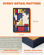 Decorative Wall Art Cat Scratcher for Vertical Scratching, 14"x20" Framed Sisal Scratch Pad Mat with Renter-Friendly No-Drill Wall Mounted Setup, Durable Alternative to Cardboard (Mondrian's Cat)