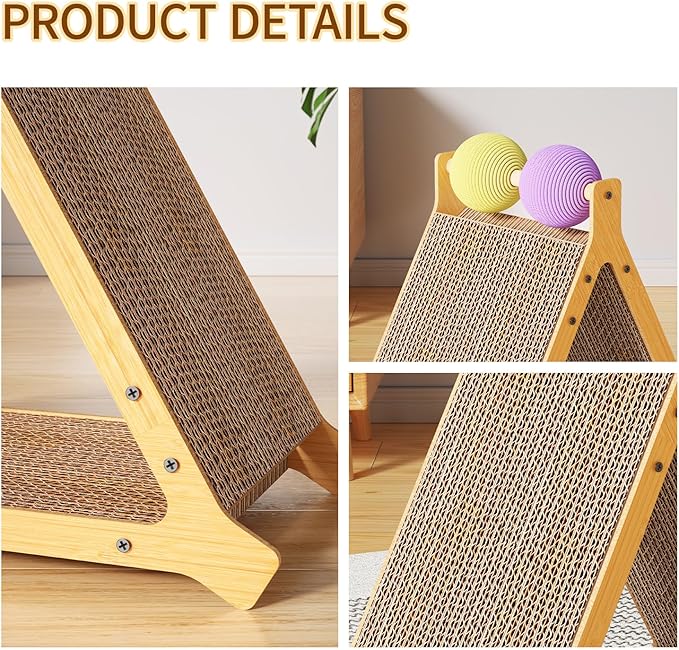 Stylish Triangle Cat Scratcher – 3-Sided Scratching Board with 2 Interactive Ball Toys, Durable Cardboard Cat Furniture for All Cats/Kittens (Modern Aesthetic, Sleek Design)