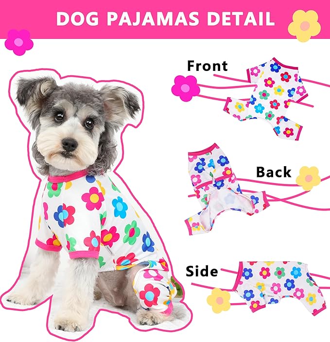 Dog Pajamas Spring Summer Dog Clothes for Small Medium Dogs Girl Boy Cute Soft Puppy Pjs Clothes Doggie Onesies Cat Pet Outfit (Rose,M)