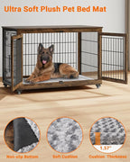 Dog Crate Furniture with Cushion, Wooden Dog Kennel Indoor with Double Doors, Dog Cage with Wheels, Dog House Side End Table for Large Dogs up to 85 lb, 44" L, Rustic Brown