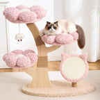 Aesthetic Flower Cat Tree Tower with Scratching Post for Indoor Cats, 37" Modern Cat Tree with Wood Sculpted Branch, Flower Cat Beds, Scratching Board & Interactive Squeaky Toy, Sakura Pink