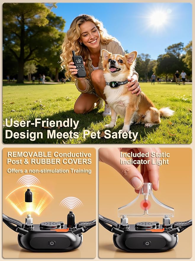 Small Shock Collar for Small Dogs(5-30Lbs), Dog Training Collar with Remote for Small & Medium Dogs, 3 Channels, Waterproof, Rechargeable, Collar with Beep, Vibration, Safe Shock,1300ft