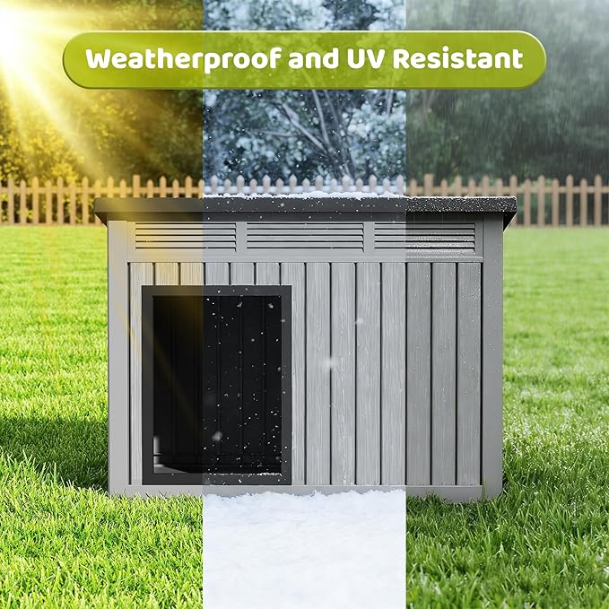 Bifanuo Dog House Outdoor Indoor for Large Dog - Weatherproof & Removable Roof, Easy Assemble and Clean for Medium to Large Dogs(Grey, 41.2" L x 31" W x 31.5" H)