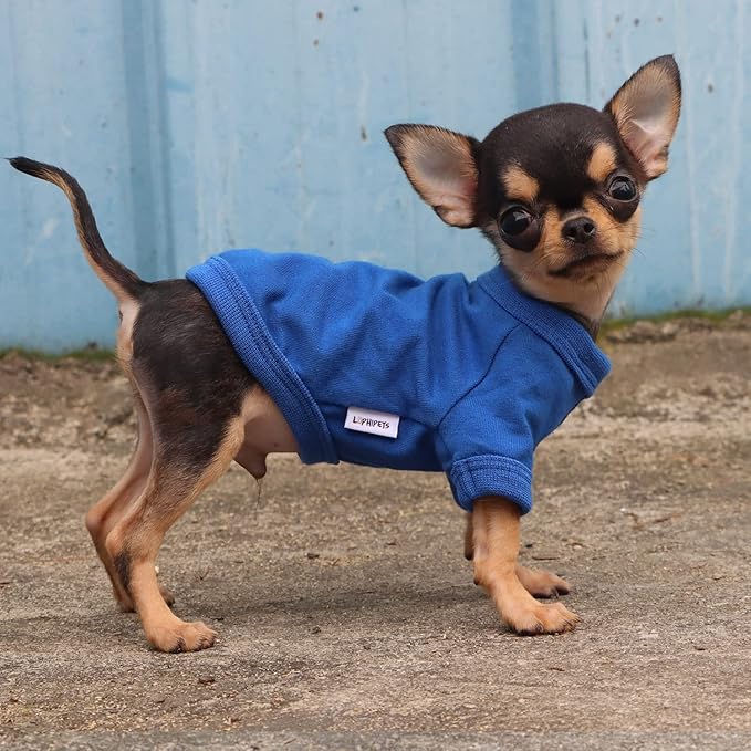 LOPHIPETS 100% Cotton Dog Tee Shirt for Small Dogs Teacup Chihuahua Yorkie Puppy Clothes-Blue/XXS