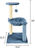 3-Level Cat Tower with Hammock and Sisal Post, 26.7 inch, Blue