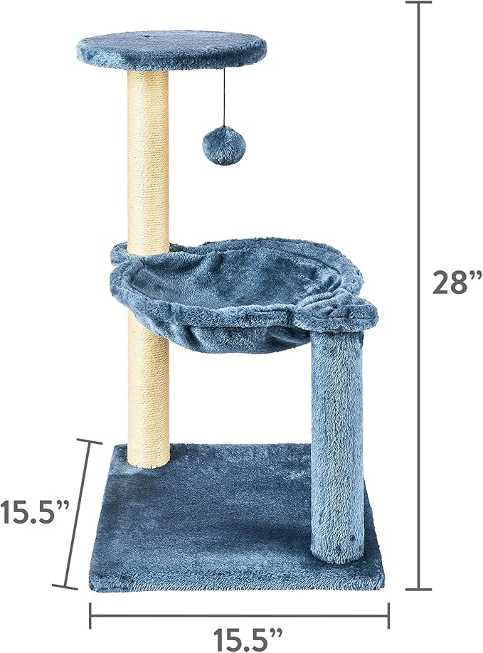 3-Level Cat Tower with Hammock and Sisal Post, 26.7 inch, Blue