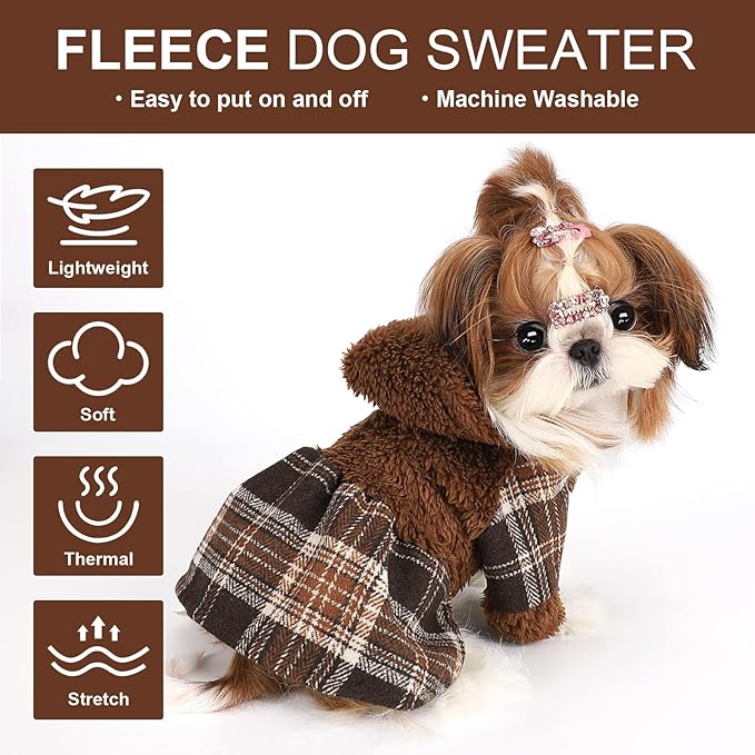 Dog Sweater Puppy Clothes for Small Dogs Boy Girl Pet Hoodies for Dogs Cold Weather Doggie Coats Fall Doggy Sweatshirt for Chihuahua Yorkie Cat Outfits (Brown, X-Small)
