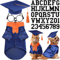 5 Pcs Dog Graduation Costume Set Include 2026 Pet Graduation Gown with Stole Puppy Grad Cap Lensless Glasses DIY Letter Stickers for Dogs Cats Holiday Costume Accessory(Blue Orange,S)
