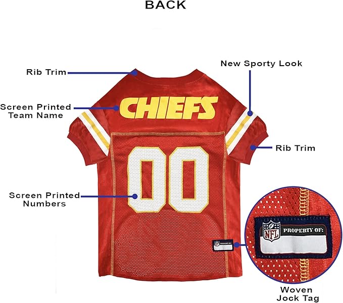 Pets First NFL Kansas City Chiefs Dog Jersey, Size Large, Football Shirt Costume for Pet, Dog Sports T-Shirt, NFL Team Clothing for Cats, Licensed Pet Apparel Available in 7 Sizes and 32 Teams