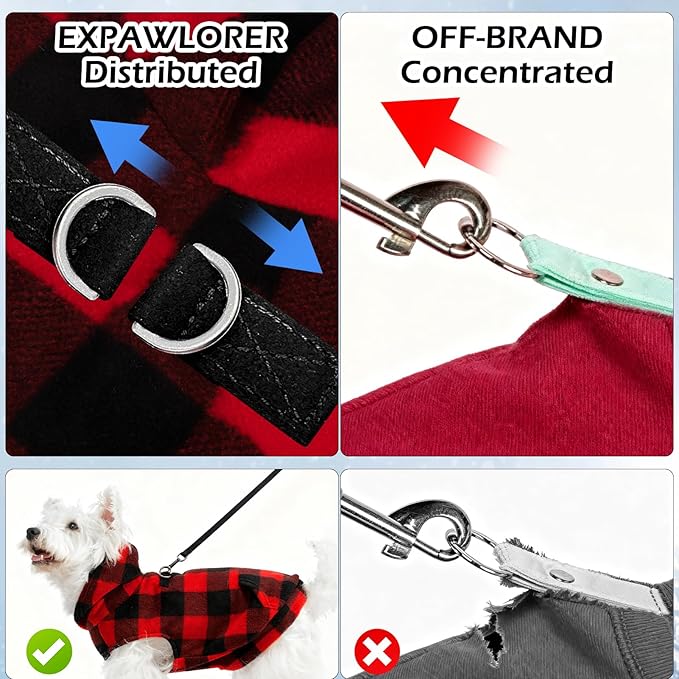 EXPAWLORER Dog Hoodie Fleece Sweater Vest, Plaid Dog Sweatshirt Fall Winter Pet Clothes with Leash Hole, Sleeveless Warm Cozy Puppy Clothing for Cat Small Medium Large Dogs Girl Boy, Checkered L
