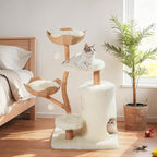 Erinnyees 54" Real Wood Cat Tree for Indoor Cats, Modern Boho Cat Tower with Woven Basket Beds, Natural Branch Scratching Post, Luxury Cat Condo Furniture, White