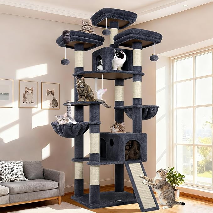 Globlazer 83'' Multi-Level Large Cat Tree Tower for Indoor Cats with Sisal Scratching Post, Hammock & 2 Condos, F83D, Dark Gray