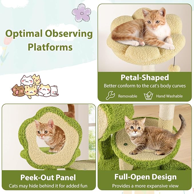 PETSITE Forest-Themed Multi-Level Cute Cat Tree, 40 Inches Tall with Sisal Scratching Posts, Condo, Dangling Ball, and Spring Toy, Ideal for Indoor Small & Medium Cats (21.5 x 16 x 40 inches)