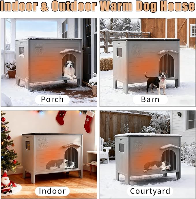 Plastic Dog House for Outdoor Indoor with Insulated Liner,Durable Waterproof Plastic Dog House with Side Window Elevated Floor, Easy to Assemble Easy to Clean(Suitable for Use in Winter)