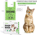 Cat Litter Bags for Poop, Compostable Kitty Poop Bags, 100 Count Unscented Disposal Waste Bags with Handle, Fit Any Scoop, Odor Sealing and Leakproof Dog Pooper Bag