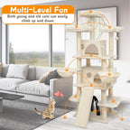 Go Pet Club 68 Inches Multi-Level Big Cat Tree, Tower with Sisal Scratching Posts, Hanging Basket & Comfortable Perches for Large Cats