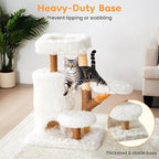 35-Inch Cat Tree for Indoor Cats, Multi-Level Tower with Sisal Posts, Dual Condos, Cushioned Perches & Removable Soft Cover, Natural Wood, Modern Cat Furniture for Large Cats, White
