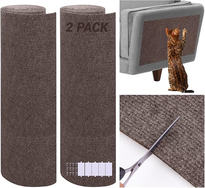 2 Pack Cat Scratch Furniture Protector Trimmable DIY Climbing Scratching for Indoor Couch Protector from Cat Claws, Walls and Tower Replacement (Brown, 15.7'' x 39.3'')