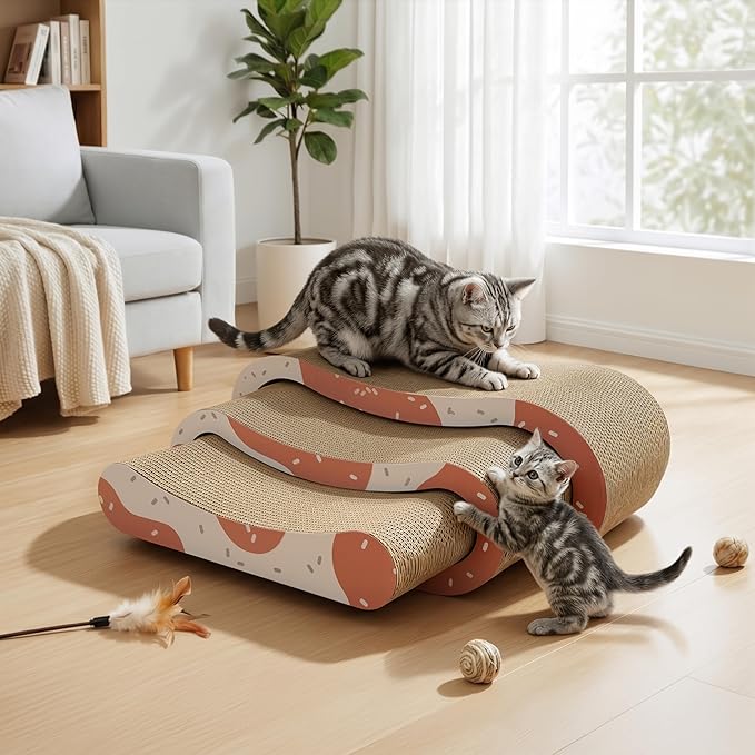 3 in 1 Cat Scratch Board, Cat Scratcher Lounger for Indoor Cat, Cardboard Cat Scratcher, Durable & Long-Lasting Infinity Cat Scratcher, Reversible Scratching Pads for Protecting Furniture
