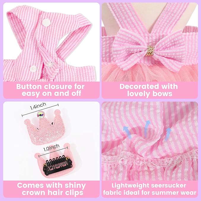 Dog Dress, Fashion Puppy Tutu Princess Dresses for Small Dogs Girl, Sweet Skirt with Dog Bowknot Clips, Spring Dog Cat Clothes Pet Apparel (Pink Dress Tutu, Medium)