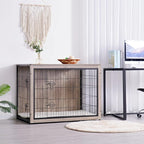 DWANTON Dog Crate Furniture with Cushion, Wooden Kennel Table with Double Doors, Indoor Dog House, Extra Large Size, 43.3" L, Greige