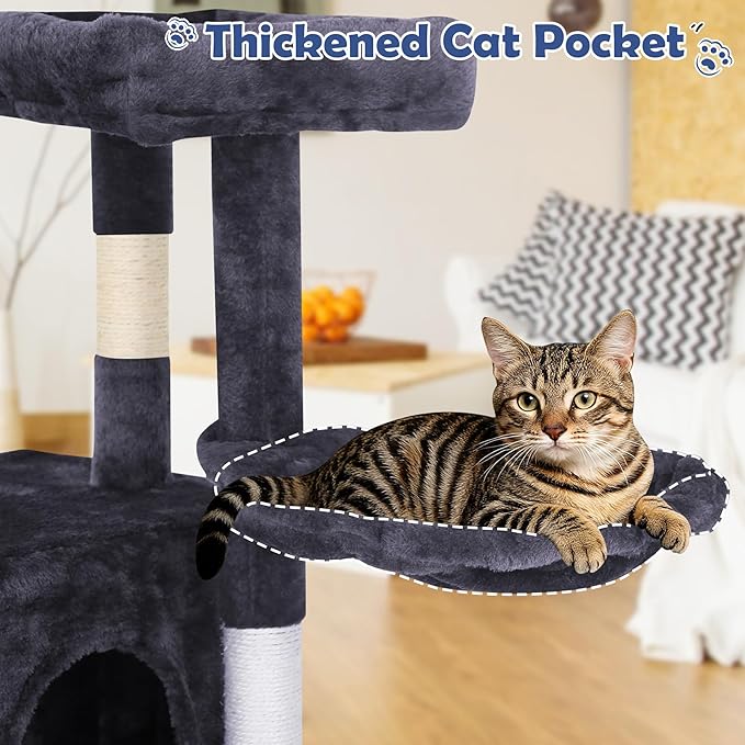 BLKMTY 36" Cat Tree Tall Cat Tower for Indoor Cats Condo Climber with Scratching Post, Climbing Stand, Plush Top Perch and Mouse Toy Cats Playhouse Kitty Activity Trees with Hammock, Dark Gray