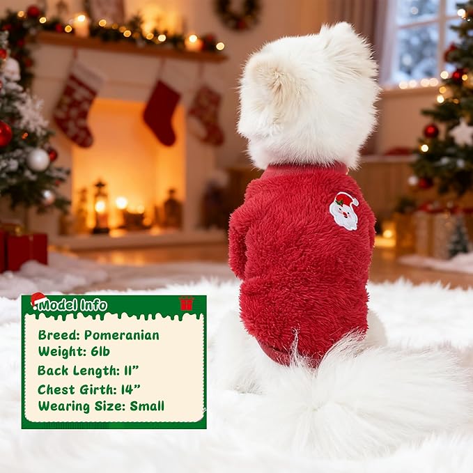 2 Pieces Dog Sweater for Small Dogs Winter Warm Puppy Sweater Fleece Cute Dog Clothes for Dogs Like Chihuahua Yorkie Thick Pet Clothing (Xmas Red, Green, Medium)
