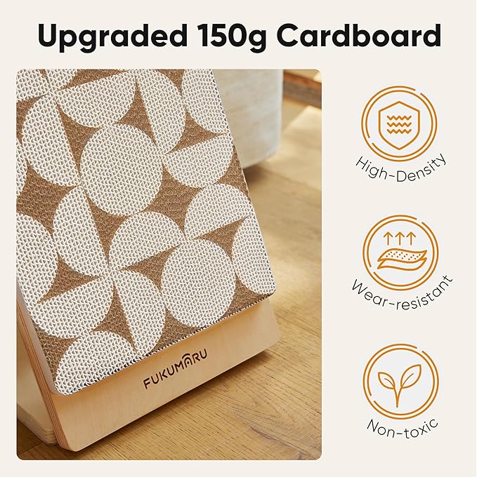 FUKUMARU Cat Scratcher Ramp for Indoor Cats, 23.66 Inch Wood L Shape Cat Scratching Board, Replaceable Cardboard Cat Scratch Pad, Vertical Kitten Scratcher Furniture Protector for Couch Sofa Wall