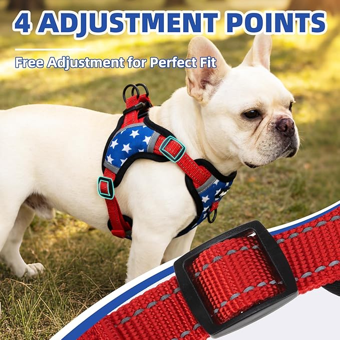PUPTECK No Pull Dog Harness Small Sized Dog, Adjustable Reflective Escape Proof Easy Control, Comfortable Soft Padded Step in Pet Vest Harness, Blue Stars, M