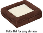 MidWest Homes for Pets Feline Nuvo Curious Cat Cube, Foldable Pet Hideout with Toy, Bolstered Bed Top, Faux Brown Suede, Synthetic Sheepskin