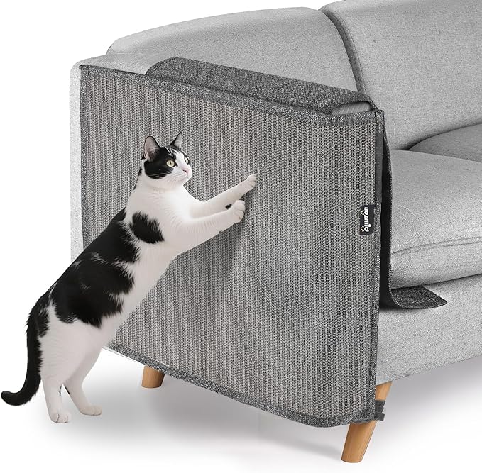 NATUYA Cat Scratch Furniture Couch Protector - Large Sisal Cat Scratching Pad Sofa Corner Arm Shield, Cat Scratcher for Sofa (All Gray, Right)