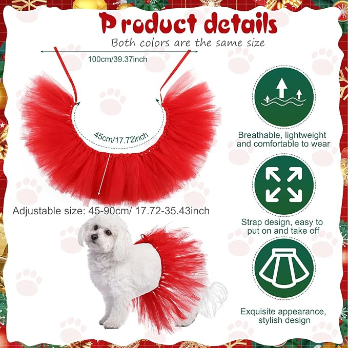 Dog Tutu Tulle Tutu for Dogs Small Large Medium Puppy Dress Ballerina Costume Skirt for Holiday Puppy Cats Bunny Pet Outfit Birthday Wedding Party Photo Prop Supplies(Red)