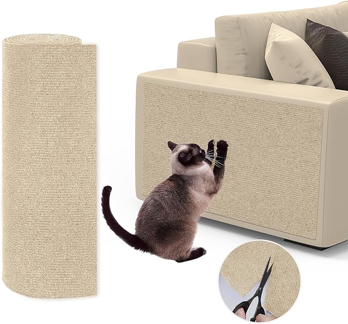 Cat Scratching Mat, 78.7"x15.8" Self-Adhesive Carpet Mat Trimmable Replacement for Cat Tree, Cat Wall Shelves, Cat Scratching Post, DIY Couch Sofa Furniture Door Protector
